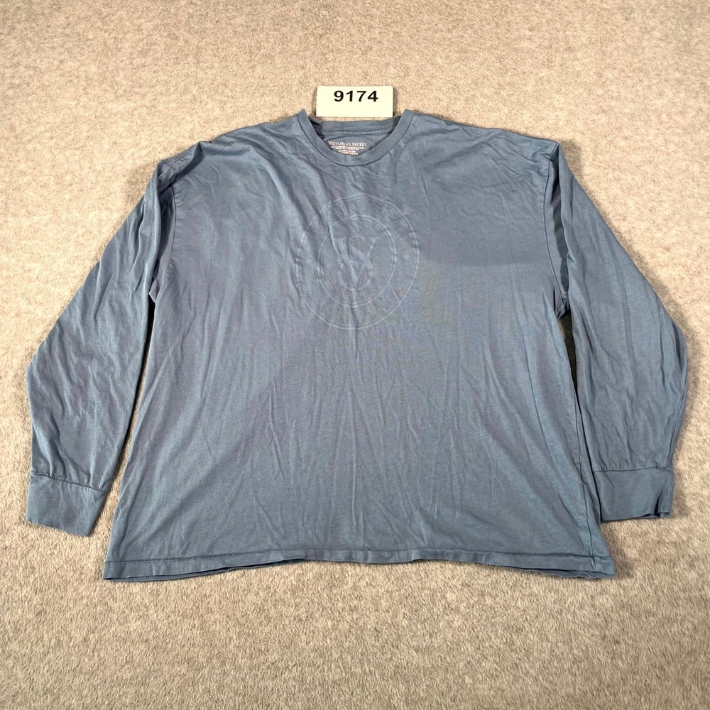 Victoria's Secret Shirt Womens Small Blue Cotton Crew Neck Long Sleeve Casual
